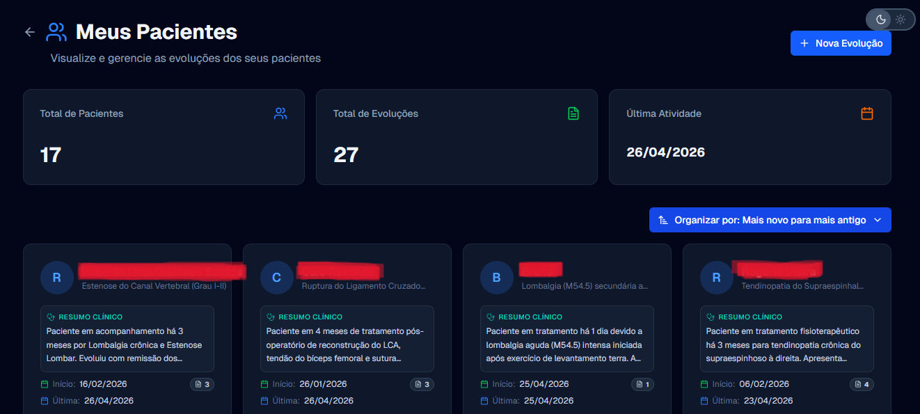 Lista de pacientes em cards na AI.Evolui