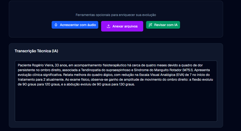 Edição da evolução clínica na AI.Evolui