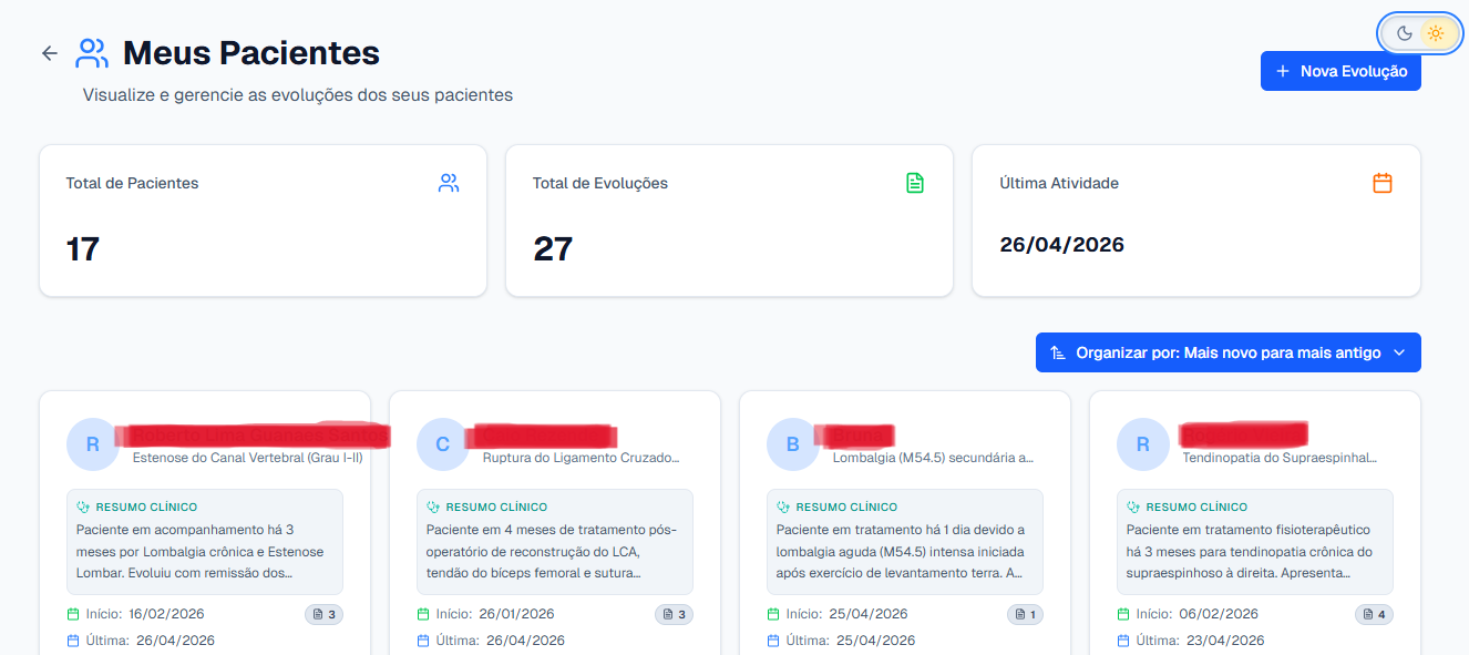 Lista de pacientes em cards na AI.Evolui