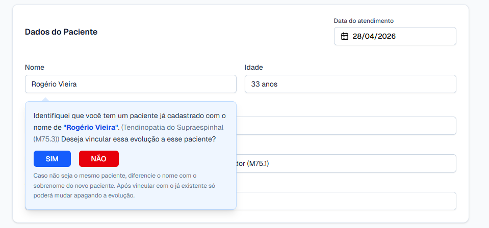 Detecção de paciente já cadastrado na AI.Evolui